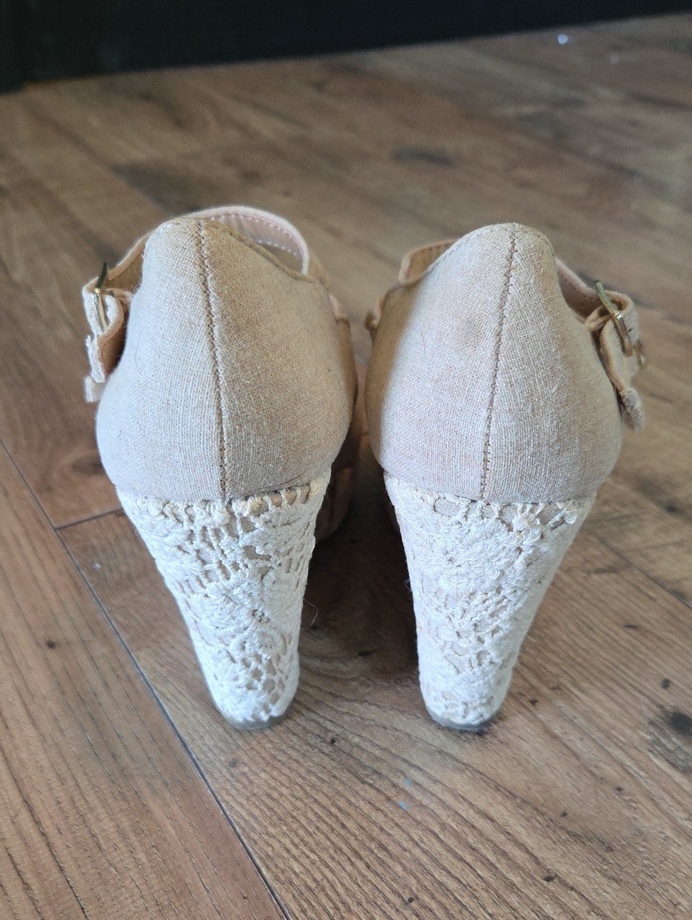 Soda | Glenda Beige Double-Strap Lace Wedge - Picture 6 of 10